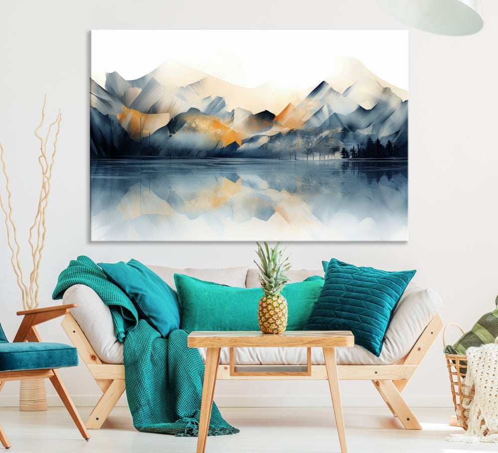 Mountain Landscape Painting, Abstract Canvas Wall Art, Framed Panel Art Print, Modern Decoration