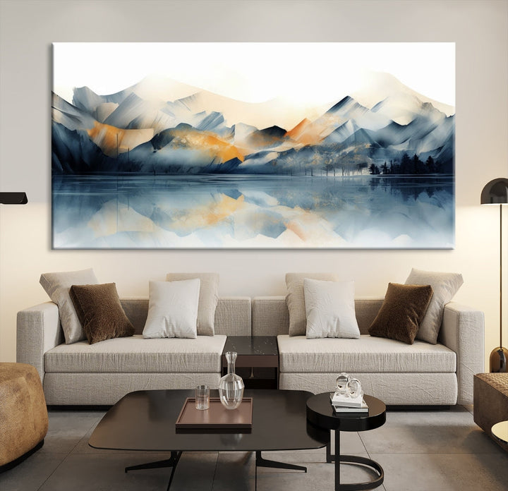 Mountain Landscape Painting, Abstract Canvas Wall Art, Framed Panel Art Print, Modern Decoration