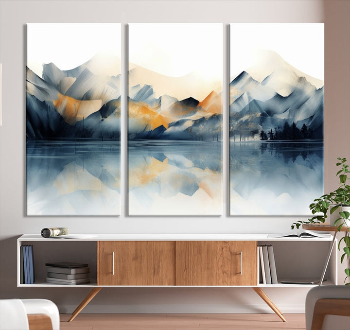 Mountain Landscape Painting, Abstract Canvas Wall Art, Framed Panel Art Print, Modern Decoration