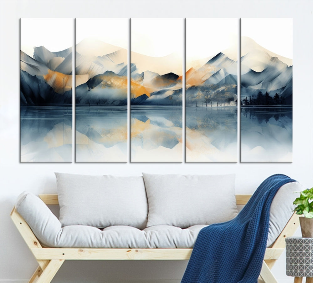 Mountain Landscape Painting, Abstract Canvas Wall Art, Framed Panel Art Print, Modern Decoration