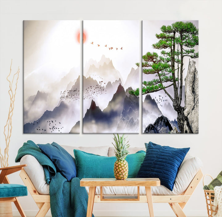 Mountain Landscape Painting on Original Canvas with cm Deep Wood Frame Art Print