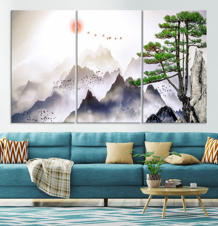 Mountain Landscape Painting on Original Canvas with cm Deep Wood Frame Art Print