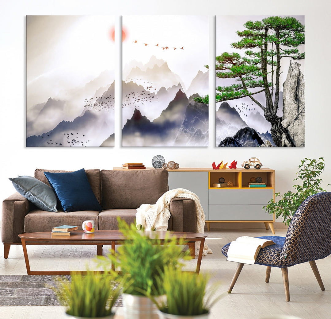 Mountain Landscape Painting on Original Canvas with cm Deep Wood Frame Art Print