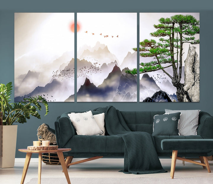 Mountain Landscape Painting on Original Canvas with cm Deep Wood Frame Art Print