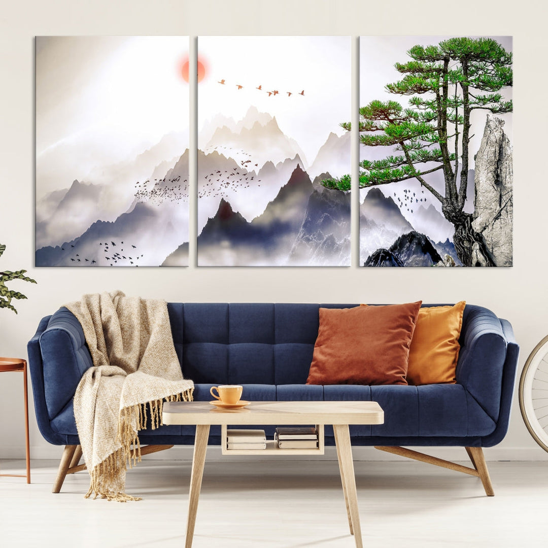 Mountain Landscape Painting on Original Canvas with cm Deep Wood Frame Art Print