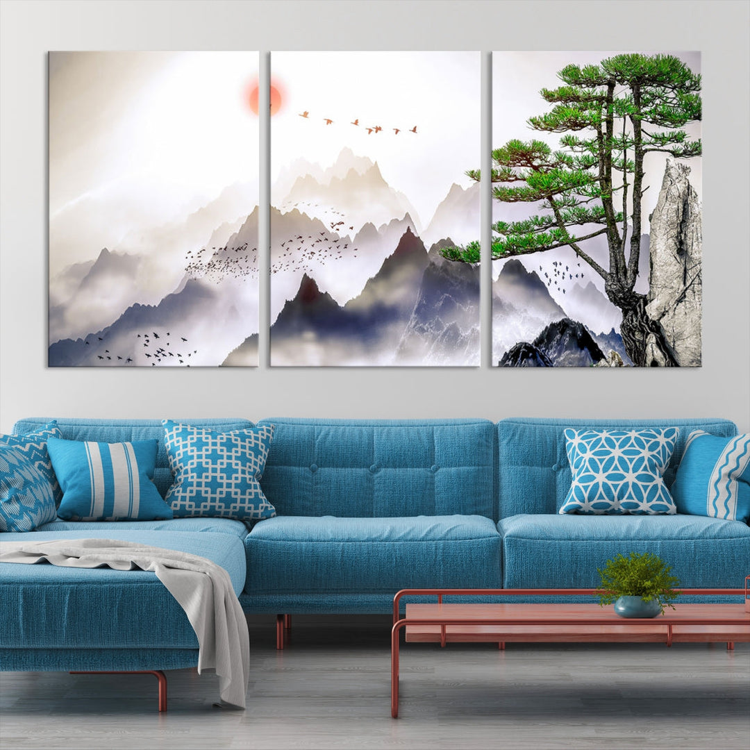 Mountain Landscape Painting on Original Canvas with cm Deep Wood Frame Art Print