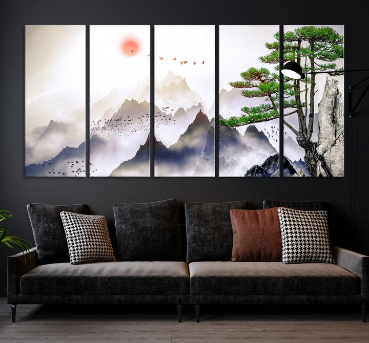 Mountain Landscape Painting on Original Canvas with cm Deep Wood Frame Art Print