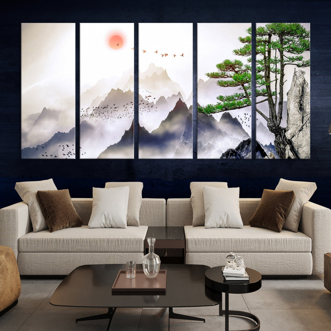 Mountain Landscape Painting on Original Canvas with cm Deep Wood Frame Art Print