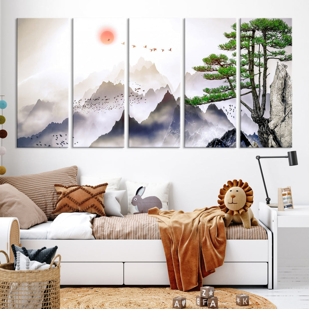 Mountain Landscape Painting on Original Canvas with cm Deep Wood Frame Art Print