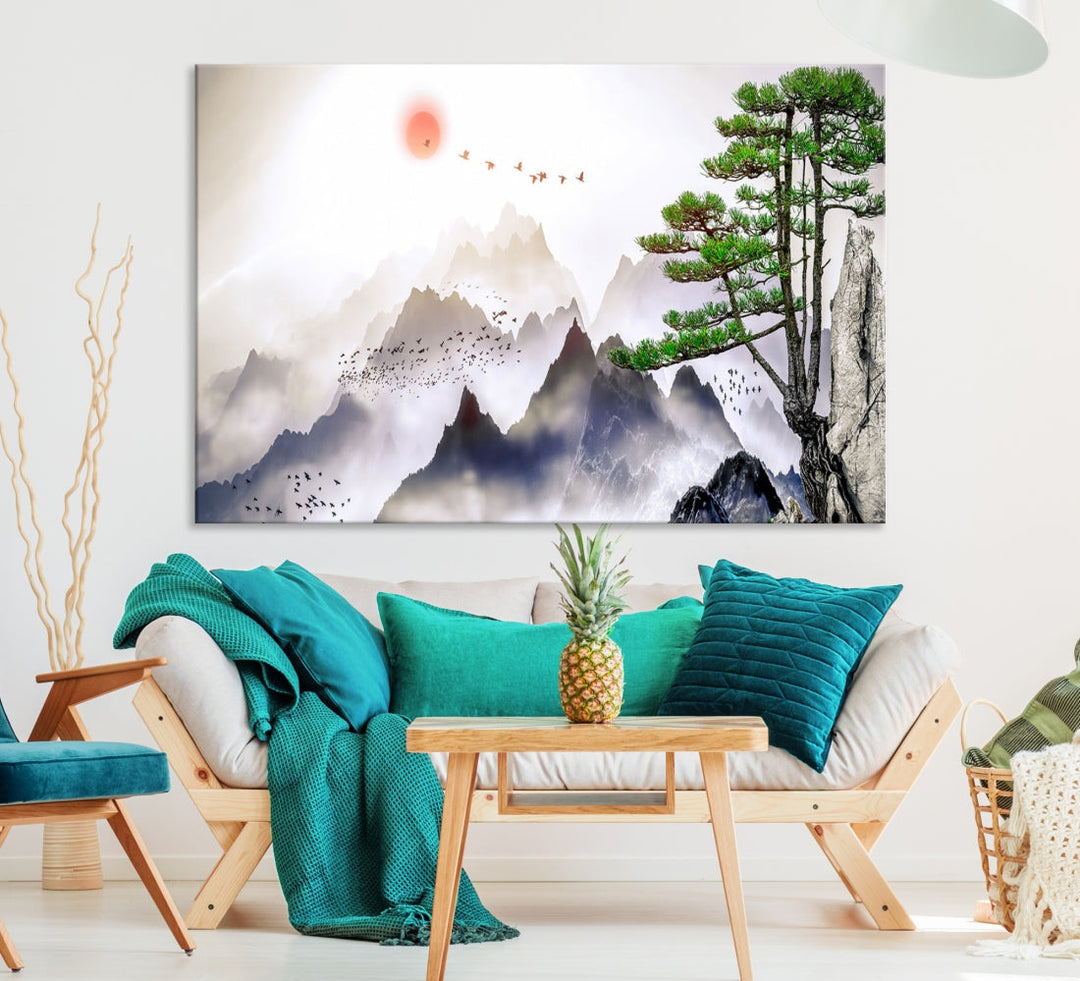 Mountain Landscape Painting on Original Canvas with cm Deep Wood Frame Art Print