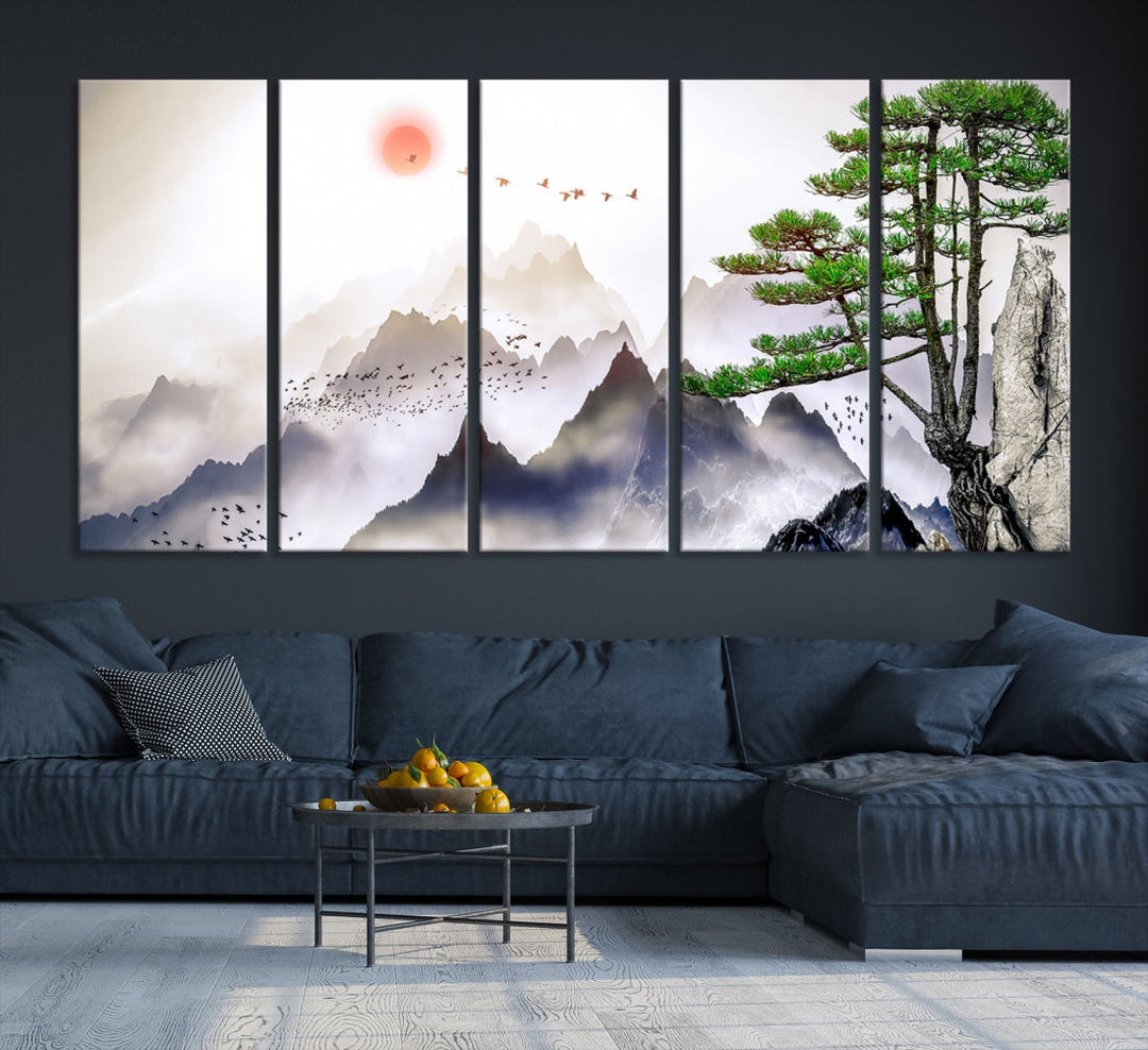 Mountain Landscape Painting on Original Canvas with cm Deep Wood Frame Art Print