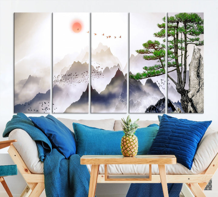 Mountain Landscape Painting on Original Canvas with cm Deep Wood Frame Art Print