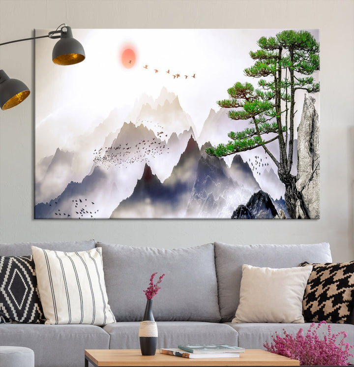 Mountain Landscape Painting on Original Canvas with cm Deep Wood Frame Art Print