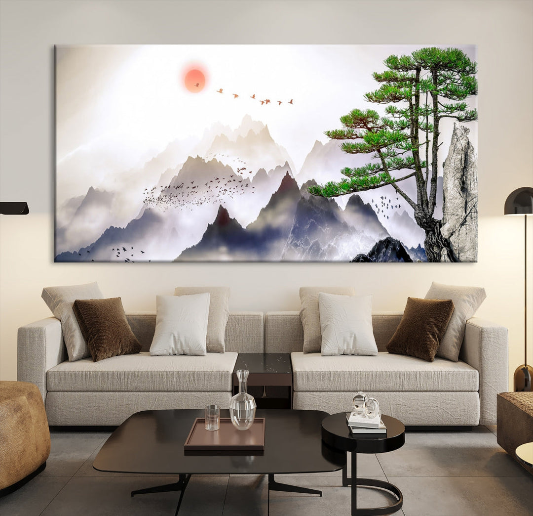 Mountain Landscape Painting on Original Canvas with cm Deep Wood Frame Art Print