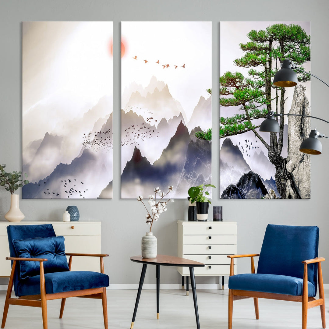 Mountain Landscape Painting on Original Canvas with cm Deep Wood Frame Art Print