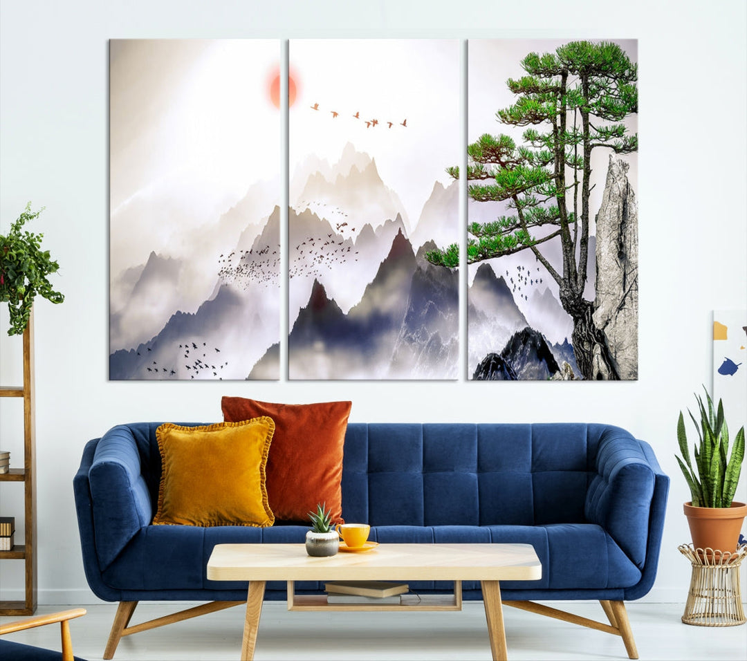 Mountain Landscape Painting on Original Canvas with cm Deep Wood Frame Art Print