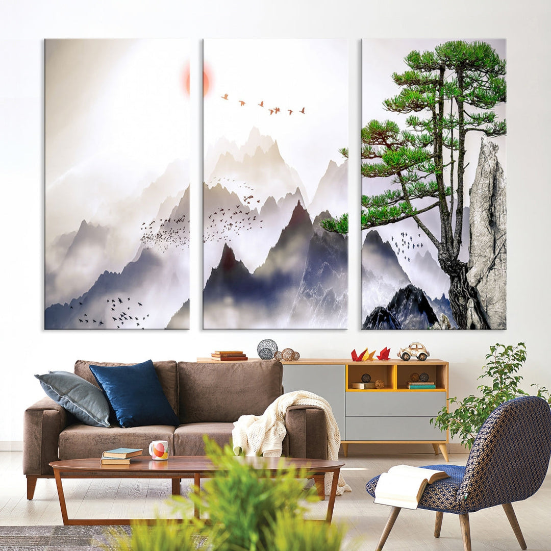 Mountain Landscape Painting on Original Canvas with cm Deep Wood Frame Art Print