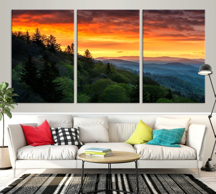 Mountain View and Sunset Canvas Wall Art Large Print for Wall Decor