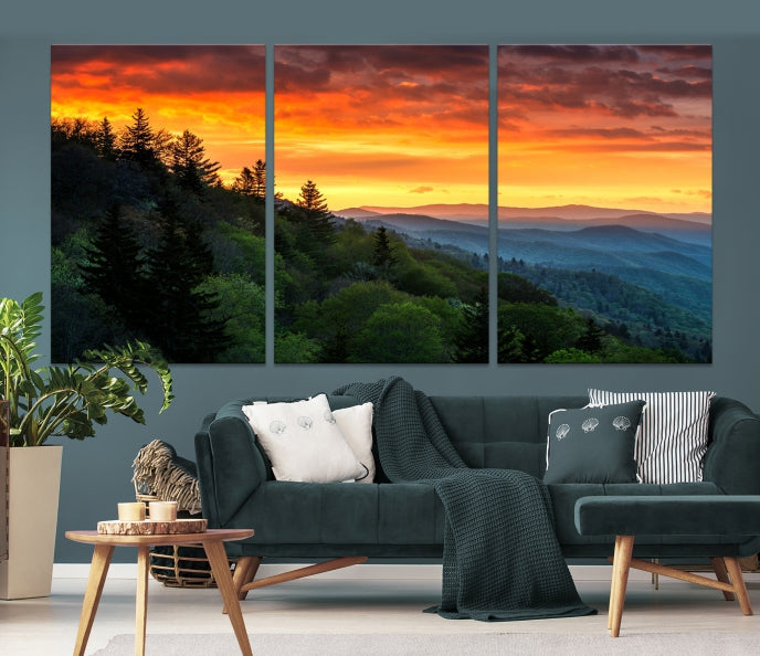 Mountain View and Sunset Canvas Wall Art Large Print for Wall Decor