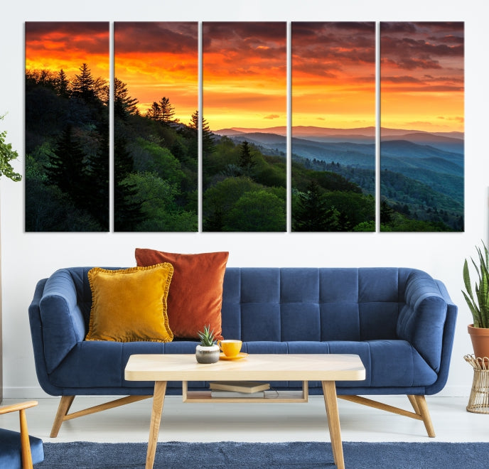 Mountain View and Sunset Canvas Wall Art Large Print for Wall Decor