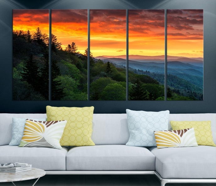 Mountain View and Sunset Canvas Wall Art Large Print for Wall Decor