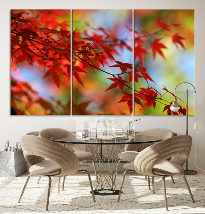 Multi Panel Red Leaves Autumn Canvas Wall Art Giclee Print