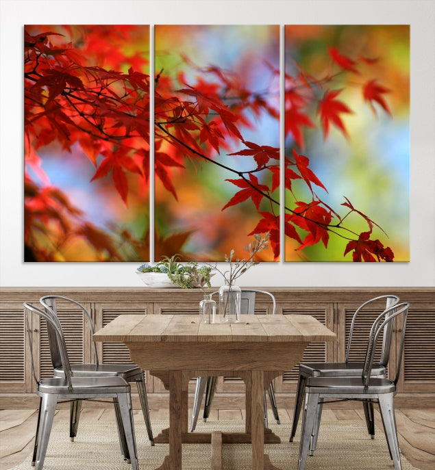 Multi Panel Red Leaves Autumn Canvas Wall Art Giclee Print