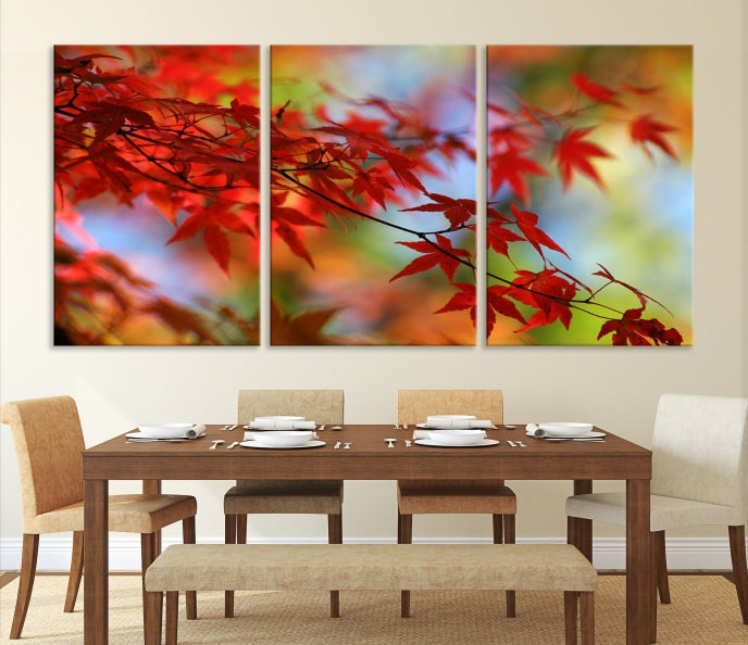 Multi Panel Red Leaves Autumn Canvas Wall Art Giclee Print