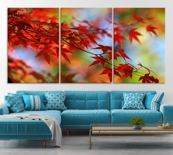 Multi Panel Red Leaves Autumn Canvas Wall Art Giclee Print