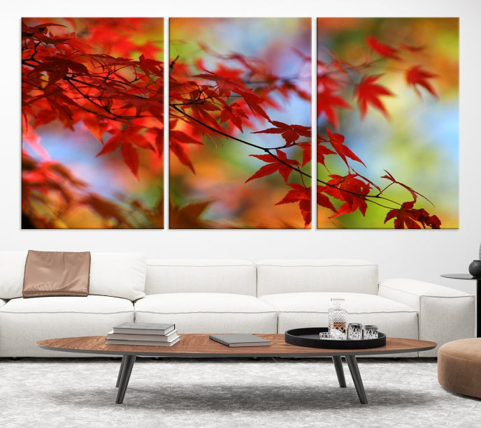 Multi Panel Red Leaves Autumn Canvas Wall Art Giclee Print