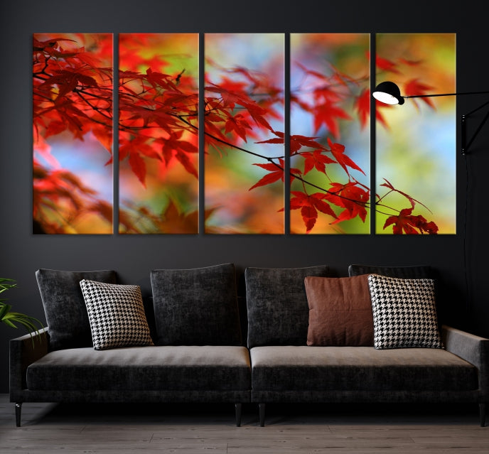 Multi Panel Red Leaves Autumn Canvas Wall Art Giclee Print