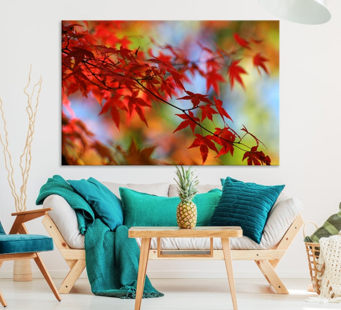 Multi Panel Red Leaves Autumn Canvas Wall Art Giclee Print