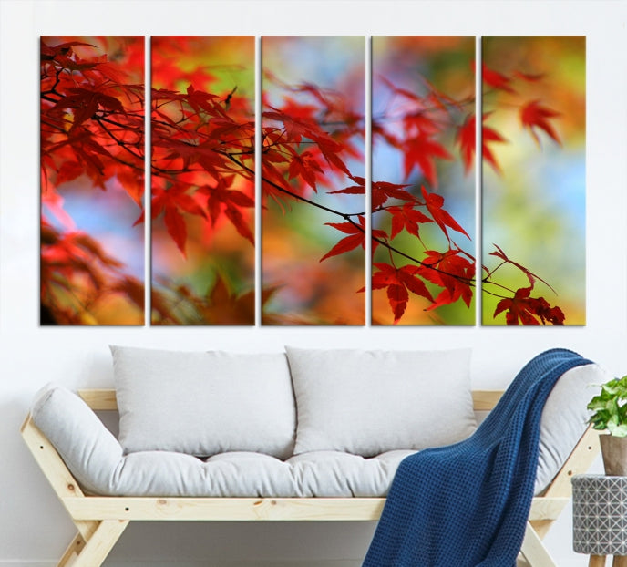 Multi Panel Red Leaves Autumn Canvas Wall Art Giclee Print