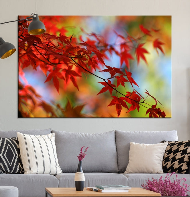 Multi Panel Red Leaves Autumn Canvas Wall Art Giclee Print