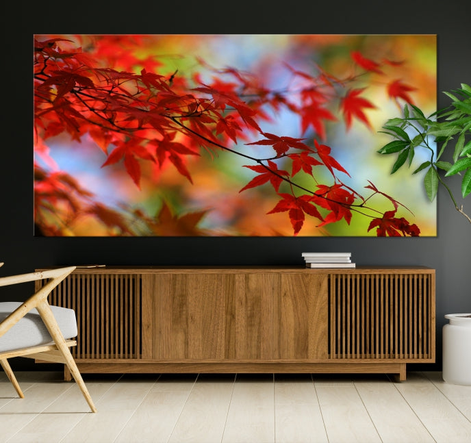 Multi Panel Red Leaves Autumn Canvas Wall Art Giclee Print