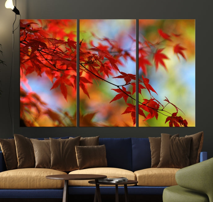 Multi Panel Red Leaves Autumn Canvas Wall Art Giclee Print