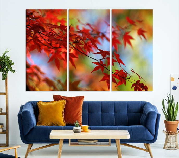 Multi Panel Red Leaves Autumn Canvas Wall Art Giclee Print