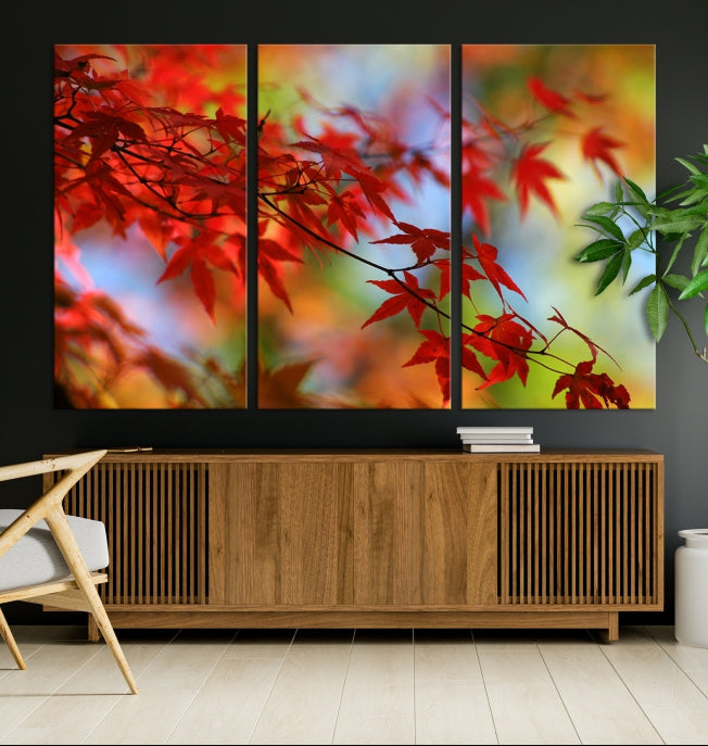 Multi Panel Red Leaves Autumn Canvas Wall Art Giclee Print