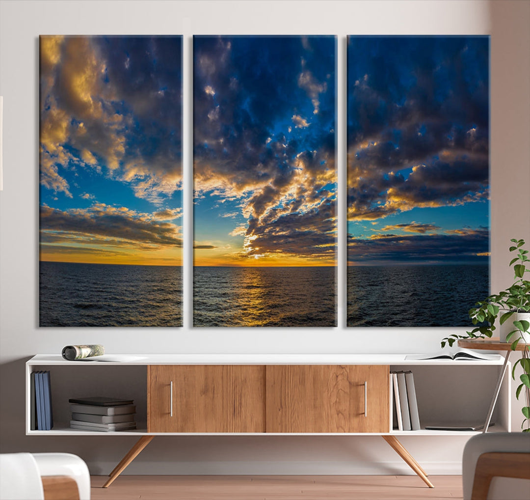 Multi Panel Sunset Coastal Beach Wall Art Ocean Landscape Canvas Print