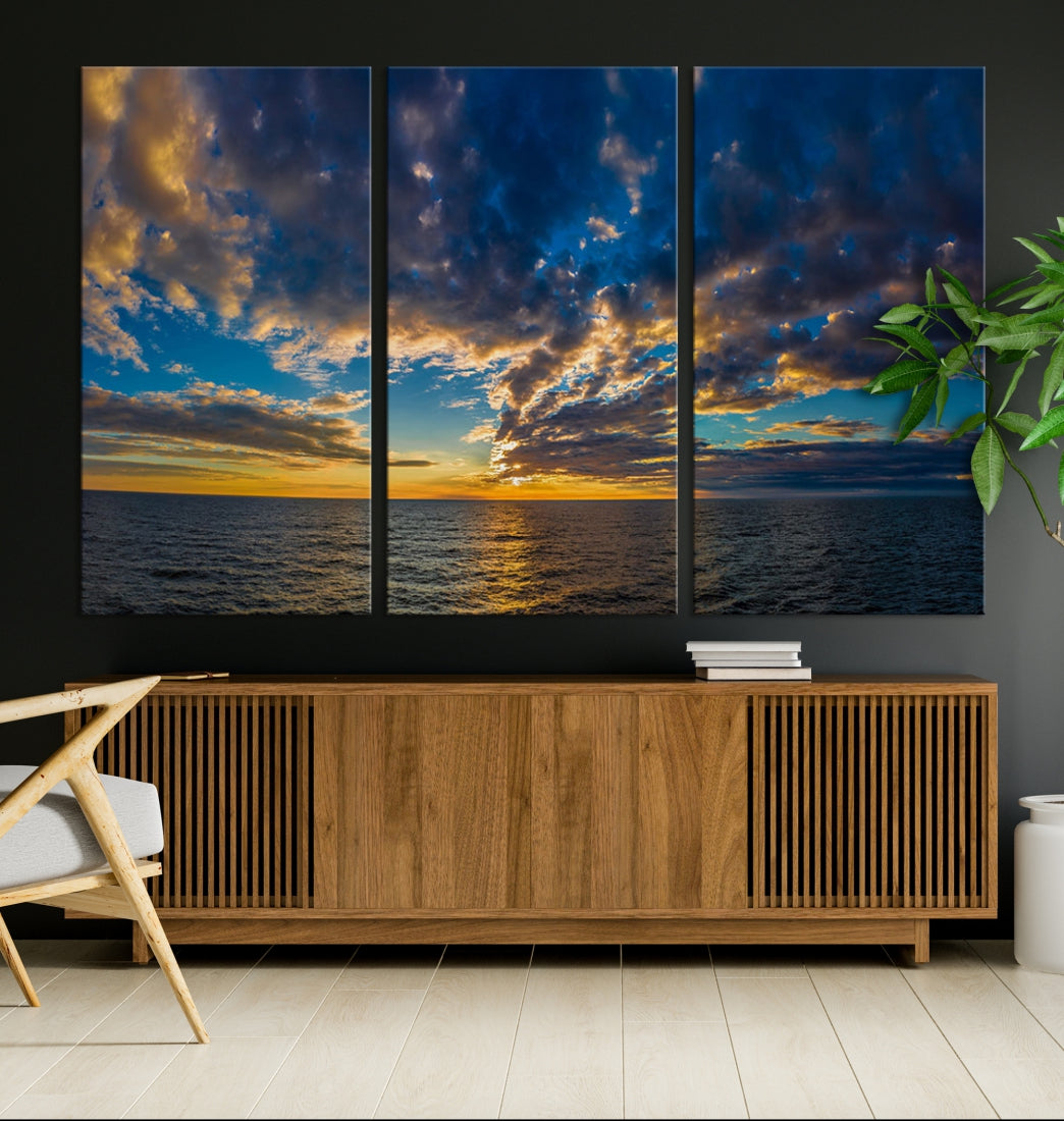 Multi Panel Sunset Coastal Beach Wall Art Ocean Landscape Canvas Print