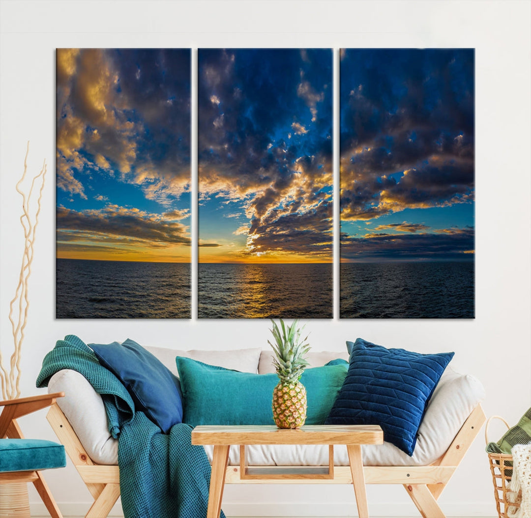 Multi Panel Sunset Coastal Beach Wall Art Ocean Landscape Canvas Print