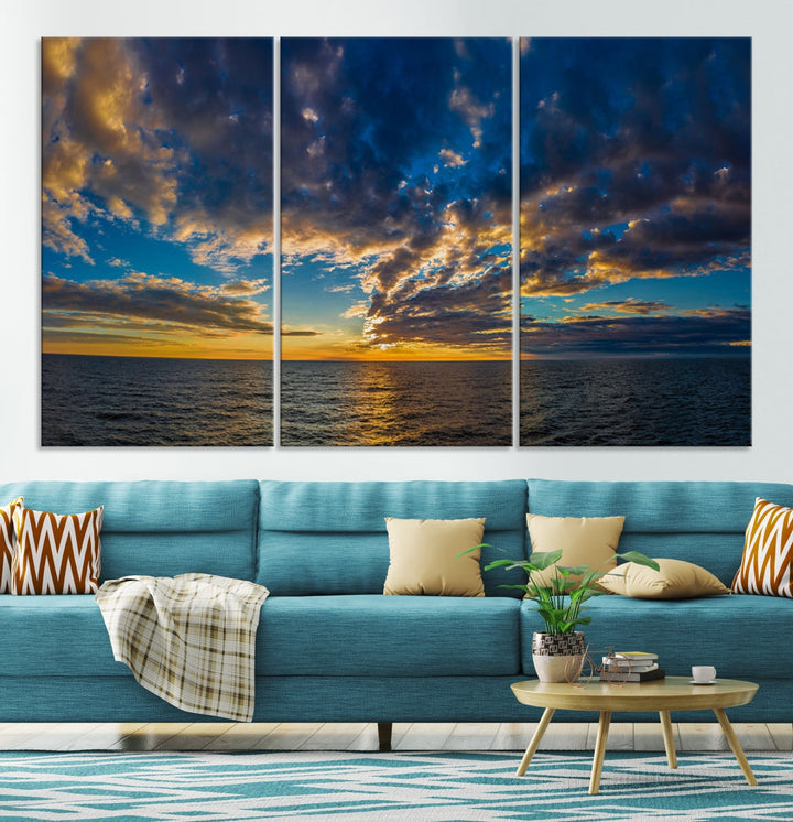 Multi Panel Sunset Coastal Beach Wall Art Ocean Landscape Canvas Print