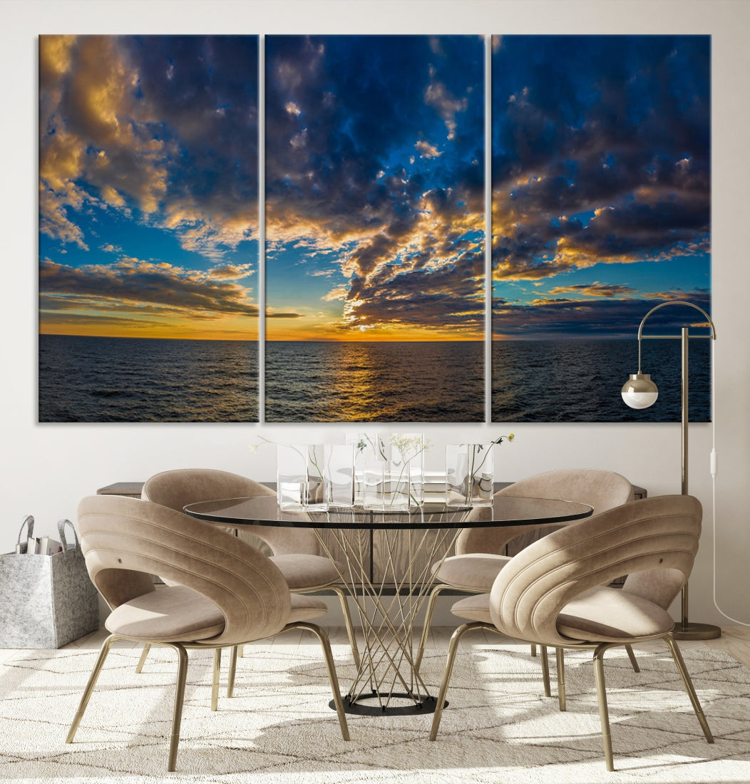 Multi Panel Sunset Coastal Beach Wall Art Ocean Landscape Canvas Print