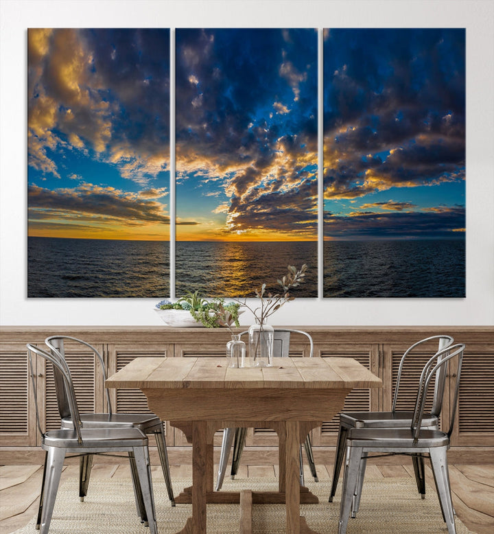 Multi Panel Sunset Coastal Beach Wall Art Ocean Landscape Canvas Print