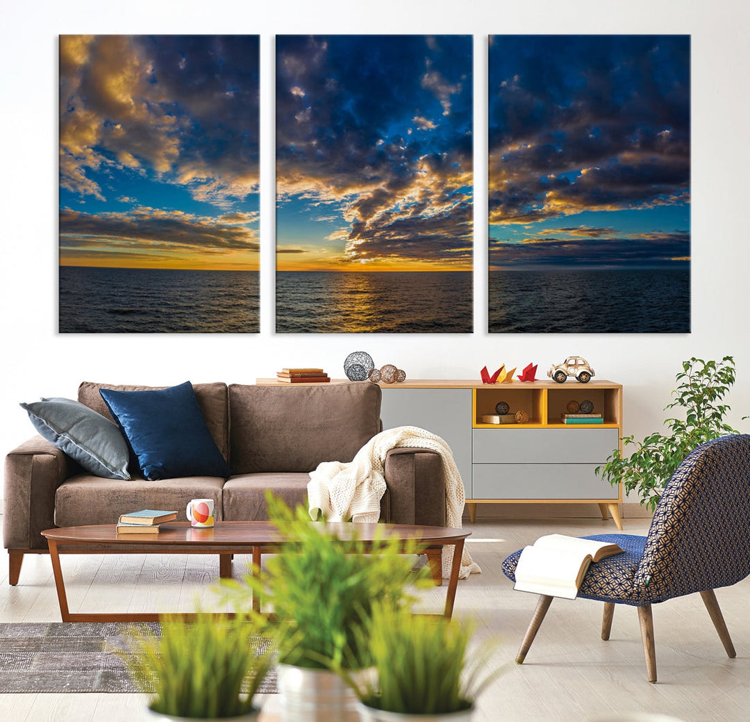 Multi Panel Sunset Coastal Beach Wall Art Ocean Landscape Canvas Print