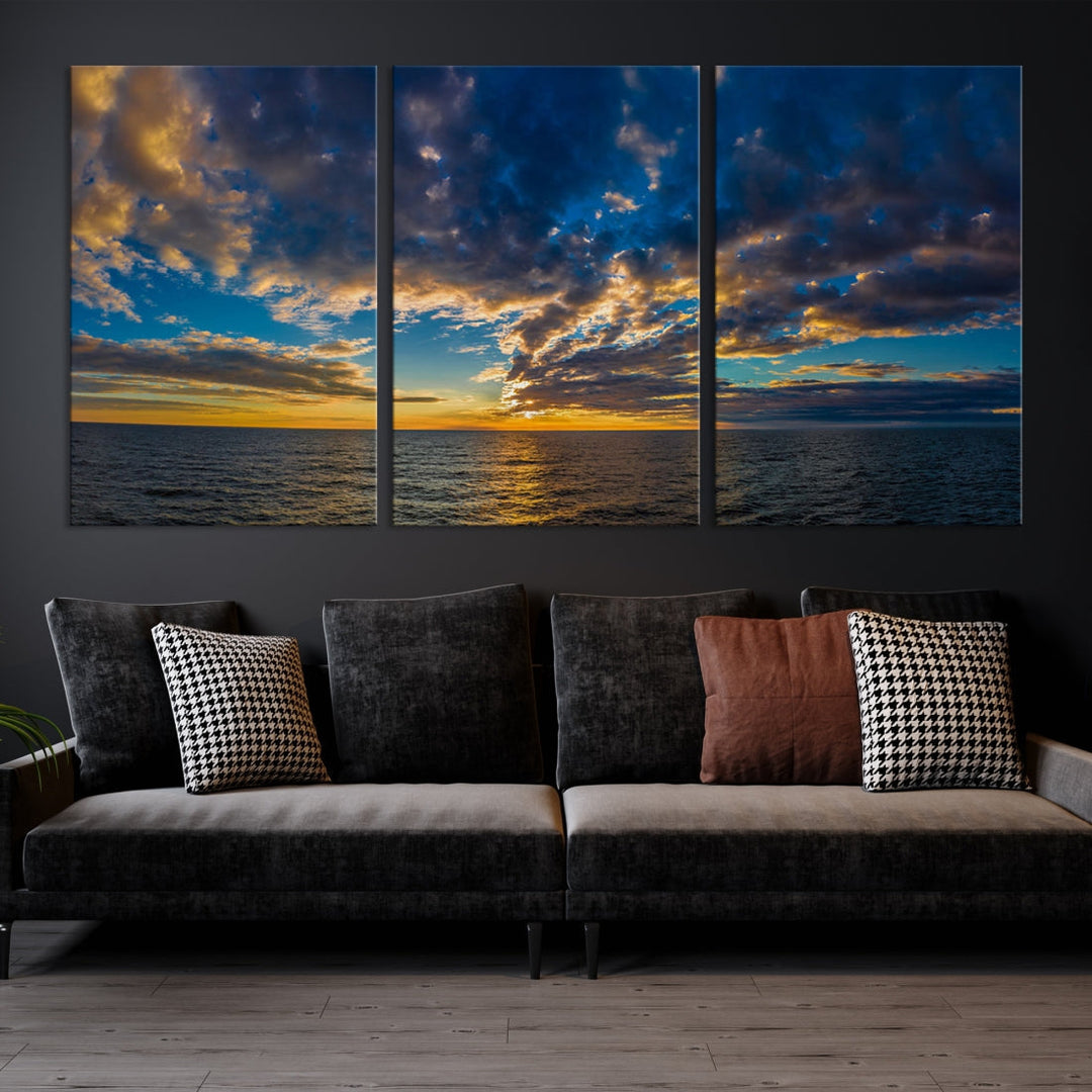 Multi Panel Sunset Coastal Beach Wall Art Ocean Landscape Canvas Print