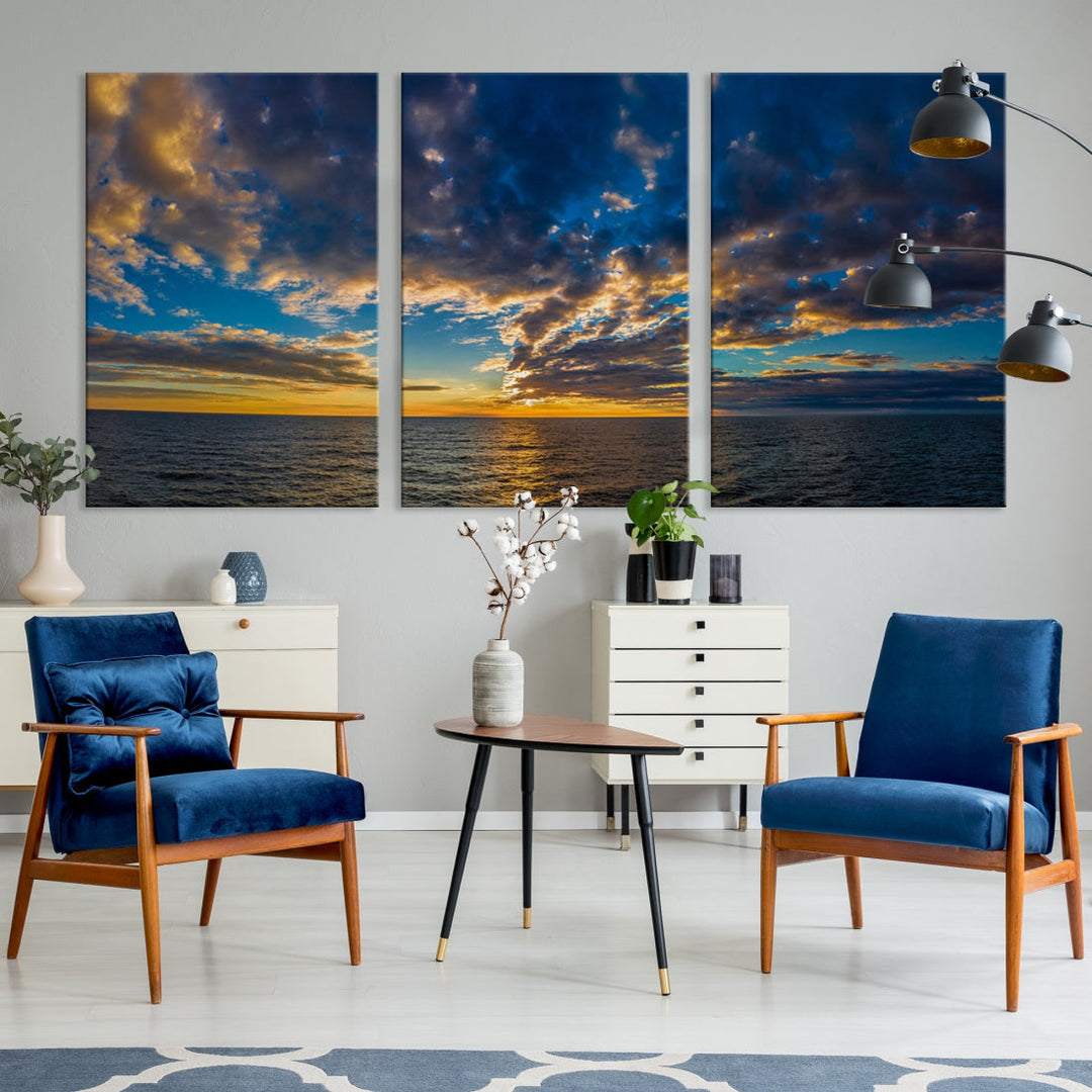 Multi Panel Sunset Coastal Beach Wall Art Ocean Landscape Canvas Print