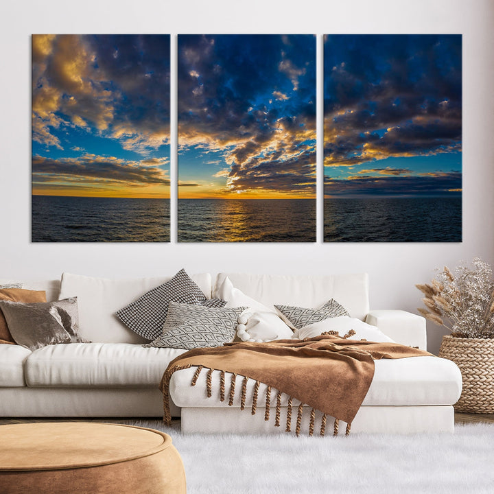 Multi Panel Sunset Coastal Beach Wall Art Ocean Landscape Canvas Print