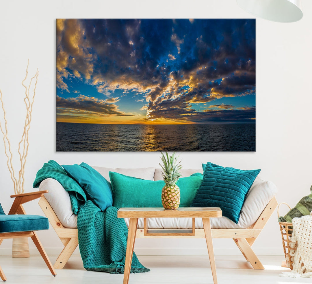 Multi Panel Sunset Coastal Beach Wall Art Ocean Landscape Canvas Print