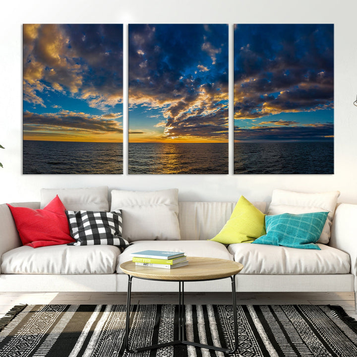 Multi Panel Sunset Coastal Beach Wall Art Ocean Landscape Canvas Print